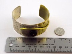 Vintage Sterling Silver and Brass Black Onyx Wide Cuff Bracelet 6.75 In V GOOD
