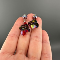 Vintage AB Rhinestone Disco Earrings Dangle Drop Multicolor Discs Clip On Galaxy