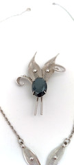 Vintage Sorrento Sterling Silver Hematite Filigree Necklace and Brooch Set