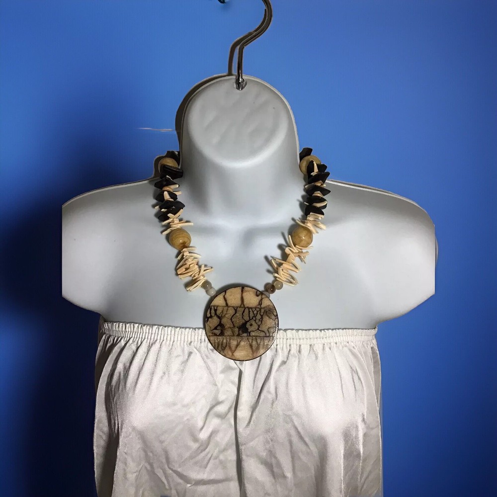 Vintage Buffalo Horn Bone Bovine Shell Tribal Necklace