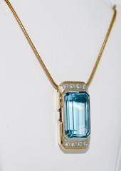 10.8CT Aquamarine Diamond 18K & 14K Necklace With Chain