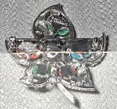 Sarah Coventry Vintage Multicolor Leaf Brooch Earrings Set Pearl Colored Stones