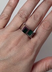 Sterling Silver Malachite Inlay Ring Vintage Men’s Sz 9.75 Mexico