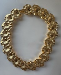 Les Bernard Runway Necklace Earrings Set Statement Signed Lilly Pads Gold Plate