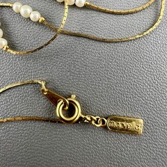 Vintage Necklace Lot Marvella Faux Pearl Bar Link Chain Gild Tone 28”