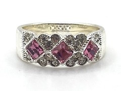 Vintage Serling silver Pink & Clear Sparkle CZ Cocktail Band Ring Size 5.5