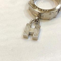 HERMES Kelly H Charm Scarf Ring Silver Brown 20mm