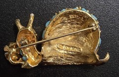 SWOBODA HAPPY SNAIL, SWO, GENUINE TURQUOISE, PEARL, AMETHYST, OPAL & GOLD BROOCH