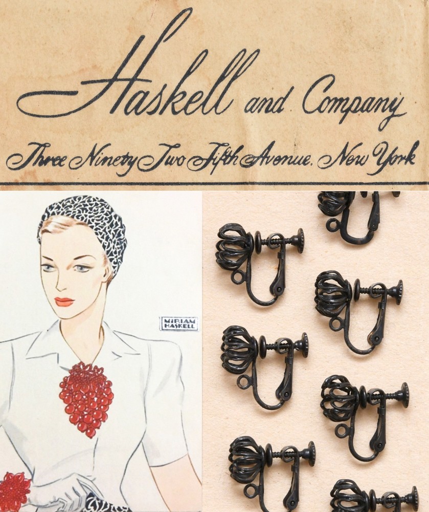 1 PAIR Vintage Miriam Haskell SIGNED Matte Black Clip On Earring Findings Parts