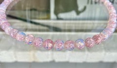 Vtg Opalescent Foil Pink Blue Glass Graduated Necklace Sterling Silver Clasp