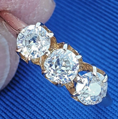 Original EARTH MINED DIAMOND 3 stone Deco Anniversary Wedding Ring Antique Band