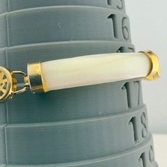 Chinese Longevity Mother Of Pearl Bracelet Safety Chain 7in Gold Tone