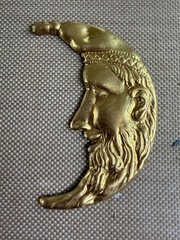 Vintage Brass Crescent Moon Face Stampings 31mm Celestial Jewelry Findings Lot o