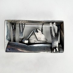 Abbot Gotshall Sterling Silver 3D Winter Woods Cabin Scene Vintage MCM Brooch