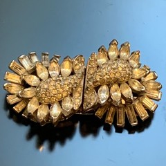 VTG Jomaz Mazer Fur Clip Shoe Buckle Brooch Rhinestone Pin 3 Set Art Deco Duette