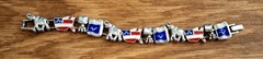 Vtg Republican Party Silver Charm Bracelet Patriotic Enamel Flag, Elephant 6.75″