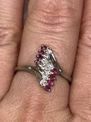 10K White Gold Natural Diamond & Ruby Ring Size 7.5 Vintage Estate 2.39g
