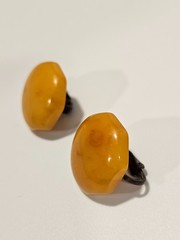 Vintage bakelite earrings butterscotch marbled hexagon