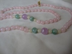 VINTAGE 12mm AMETHYST 10mm AVENTURINE JADE 8mm ROSE QUARTZ ENDLESS BEAD NECKLACE
