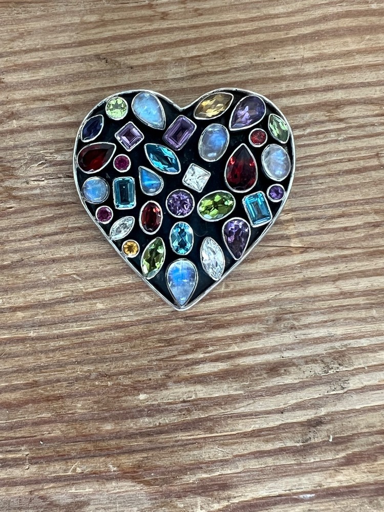 Vintage Nicky Butler Heart Shaped Brooch Pendant Necklace Multiple Gemstones