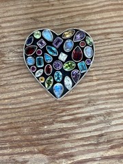 Vintage Nicky Butler Heart Shaped Brooch Pendant Necklace Multiple Gemstones