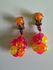 Vintage Japan Multi Colored Clip On Dangle Earrings