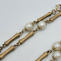 Vintage Faux Pearl Brush Gold Tone Necklace Unique Chain 30″