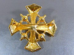 VTG MALTESE CROSS IRON CROSS GLAZE ENAMEL FAUX PEARL GOLD TONE BROOCH MINTY!