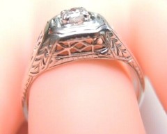 Antique Art Deco Belais Engagement 18K White Ring Size 6 UK-L1/2 EGL USA