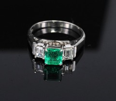 Rare 0.91ct GIA Colombian Emerald & 0.78ct Diamond Platinum Ring, Size 8.5