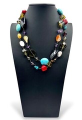 Vintage BOHO STATEMENT Necklace Multi Gemstones MOP Turquoise Etc 41” Fabulous!