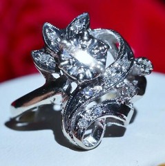 14k white gold ring 0.12ct natural diamond size 4.75 flower vintage 3.35gr N3444