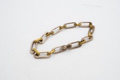 Vintage Taxco Mexico Sterling Silver 925 & Brass Oval Link Bracelet 7.75″