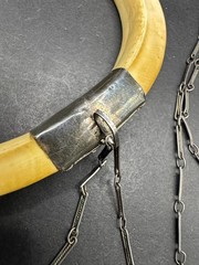 Vintage 19th Century Bear Double Tusk Pendant & Chain