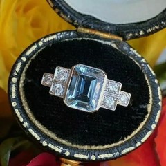 Art Deco Style 14K White Gold FN Aquamarine Lab Created Diamond Engagement Ring
