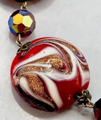 Vtg Venetian Murano Red Art Glass w.Aventurine Beads Necklace 17 In