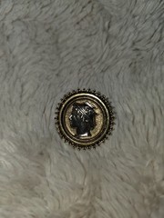 Vtg ART Signed Greek Hermes Revival Coin Antiqued Gold Tone Tie Back Pin