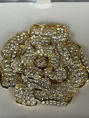 Nolan Miller Stanwyck Gardenia Crystal Flower Brooch – Signed – Box & COA 2.25”