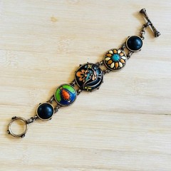 Lucky Brand Y2K Groovy Floral Bracelet Brass Statement Chunky Boho Toggle BOHO