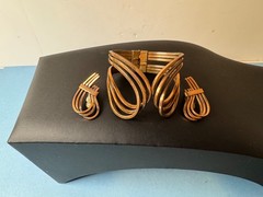 Vintage Renoir Rhythm Copper Cuff Bracelet And Earrings