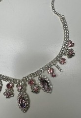 EISENBERG ICE Vintage Silver Tone Pink Rhinestone Crystal Choker Necklace