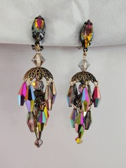 Vtg Rare LEWIS SEGAL California Watermelon AB Crystal Chandelier Earrings Pat…