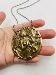 Vintage Style Art Nouveau Fairy Goddess Enchanted Forest Medallion Necklace 18in