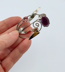 Vintage Art Nouveau MCM Art Deco Sterling Purple Amethyst Floral Spray Brooch