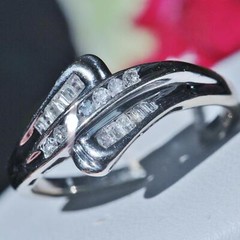 10k white gold swirl ring 0.45ct natural diamond size 6 handmade 2.2gr N2706F