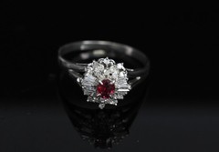 Vintage 0.30ct Intense Red Ruby & 0.24ct Diamond Platinum Ring Size 8, 3.71g