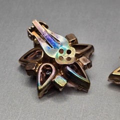 Vintage Pink Rhinestone Starburst Clip On Earrings Peach Mid Century Modern