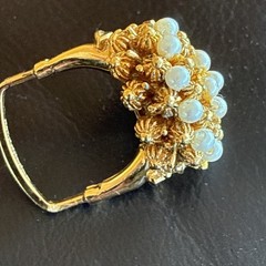 Vendome White Pearl Adjustable Mid Century Brutalist Cocktail Ring