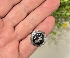 Antique 1940s Siam Niello Ware Sterling Silver 925 Goddess Band Ring Size 8.5