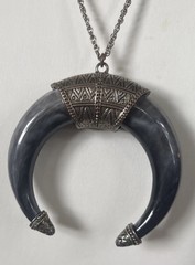 Vintage Glass Grey Marbled Crescent Moon 36” Chain Hardware On Moon Silver?